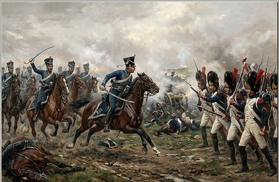 Waterloo 1815 BRITISCHE HUSAREN AUF DEM SCHLACHTFELD 12 X 8 ZOLL DRUCK 