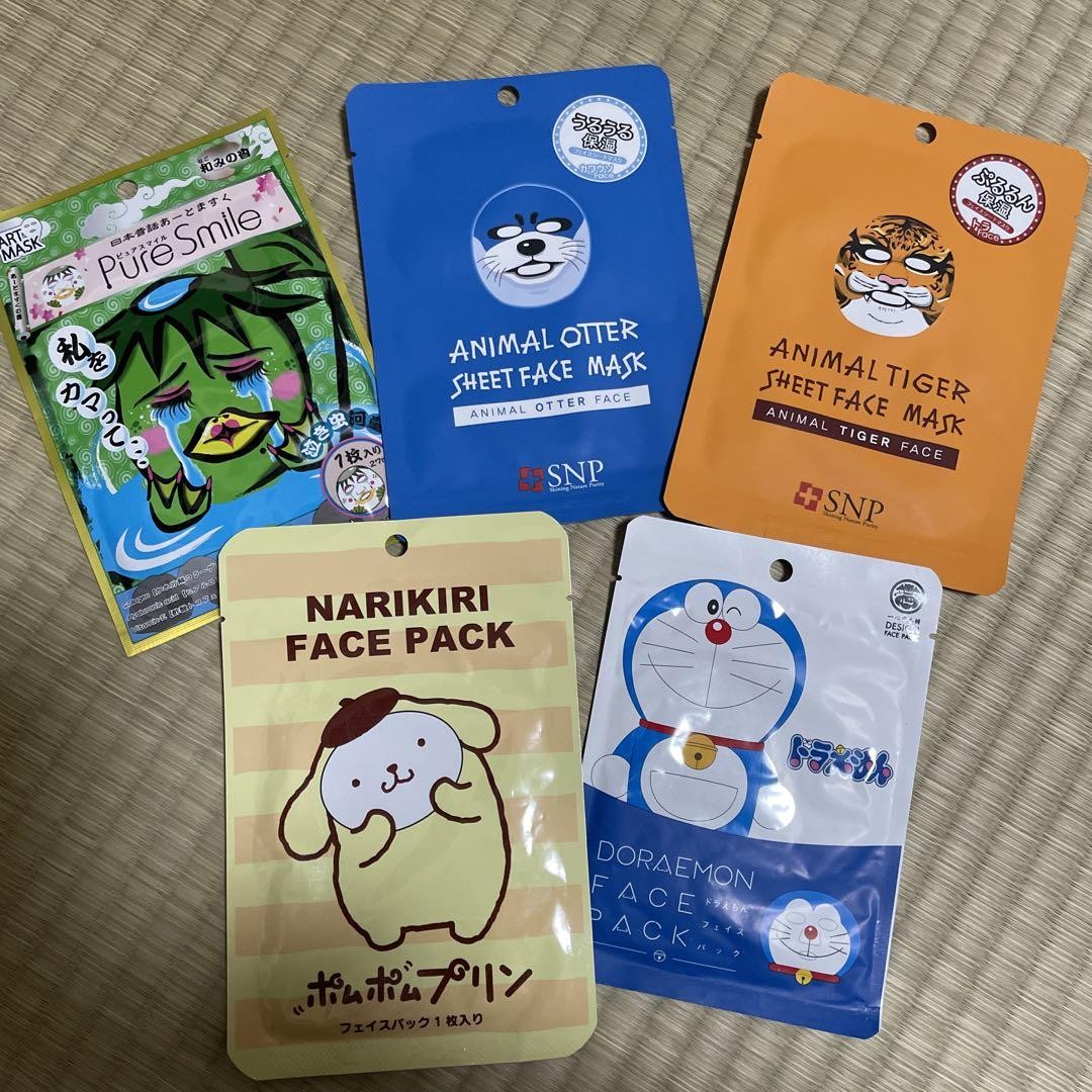 Doraemon Animal Pom Pudín Kappa Mascarilla Facial 5P Juego Sábana Máscaras Cuidado de la Piel