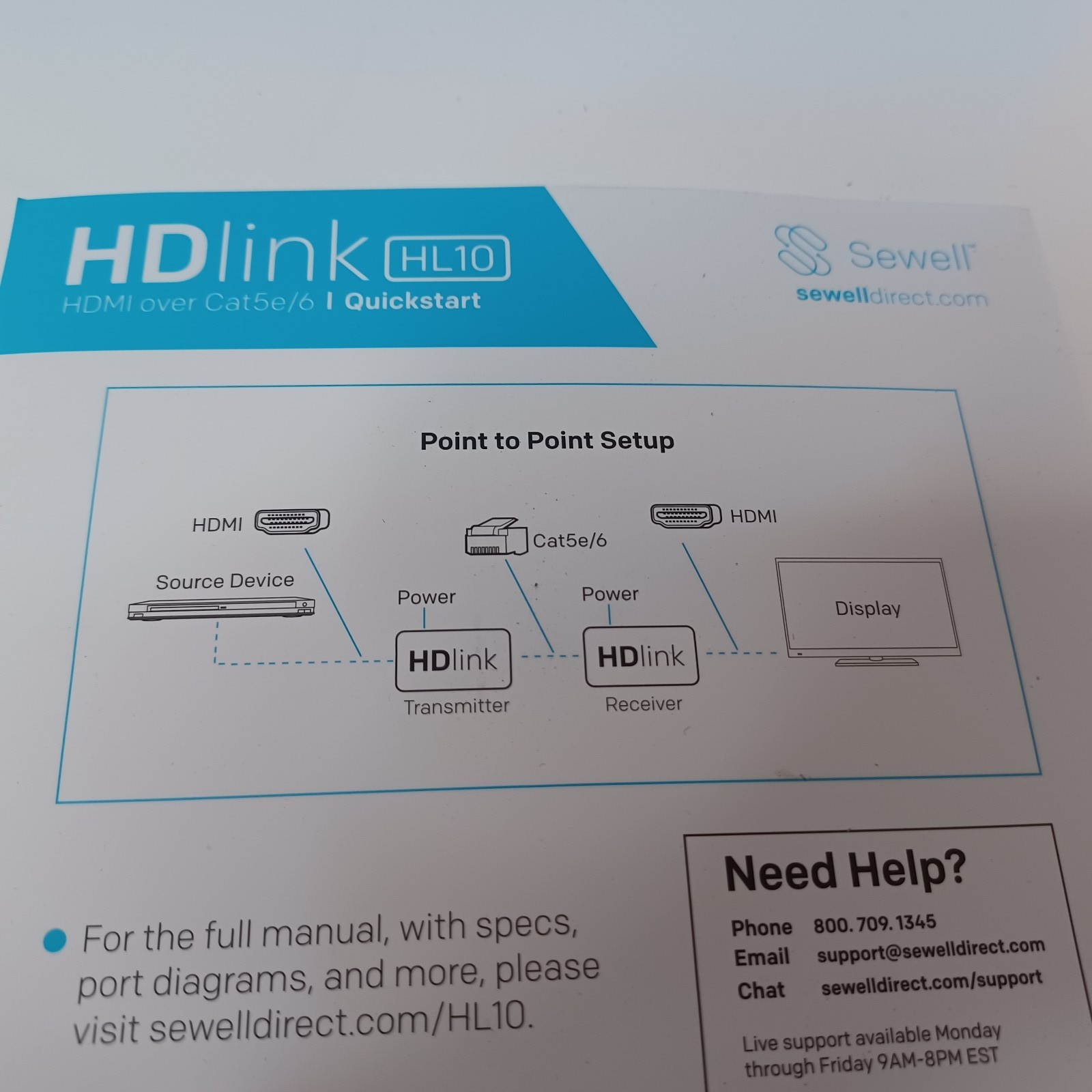 Sewell Direct SW-29969 Over 175ft 1080p HD-Link HDMI Over Single Cat5 Extender