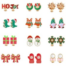 12 Pairs Christmas Clip on Stud Earrings for Women Teen Girls Hypoallergenic Bow