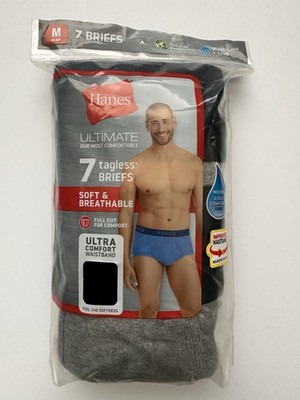 Hanes Ultimate Men's Tagless Brief Underwear 7 Pack M Black/Gray Cotton