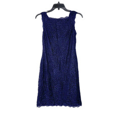 Adrianna Papell Dress Evening Lace Knee Length Semi Formal Cocktail Navy Size 4