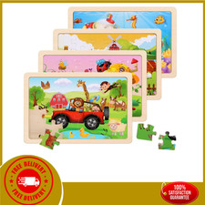 Wooden Puzzles Toys for Kids Ages 3-5, Set of 4 Packs with 20-Piece Farm