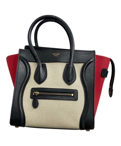 CELINE Luggage Mini Micro Shopper Handbag Tote bag Women’s Black White Auth