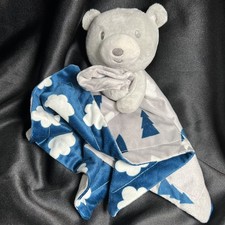 Baby Essentials Bear Lovey Blue  Gray Clouds Trees Mountains Security Blanket