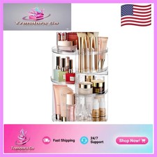Clear Rotating Makeup Organizer with Adjustable Shelves - Stylish Beauty Storage