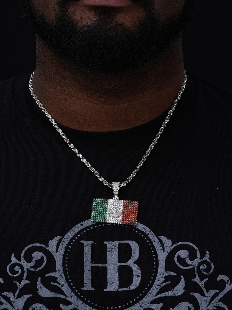 アクセサリー Mexican silver pendant necklace 925 Mexican Flag Medallion - 925 Sterling Silver Pendant For Men