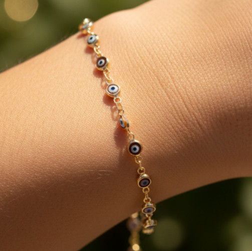 Dainty Evil Eye Charm Bracelet | Gold plated Colorful Enamel Protection Jewelry