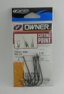 Owner 5103-121 Straight Shank 3XStrong Wide Gap Worm Hook Cut Pt Blk Chr 2/0 6Ct