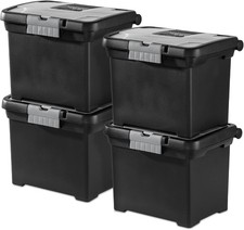 4-Pack Portable File Box Stackable Container Letter Hanging Folders Black Paper
