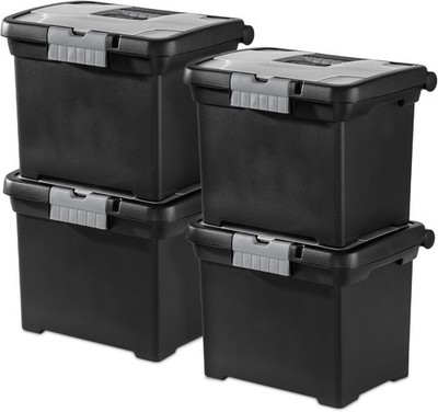 4-Pack Portable File Box Stackable Container Letter Hanging Folders Black Paper