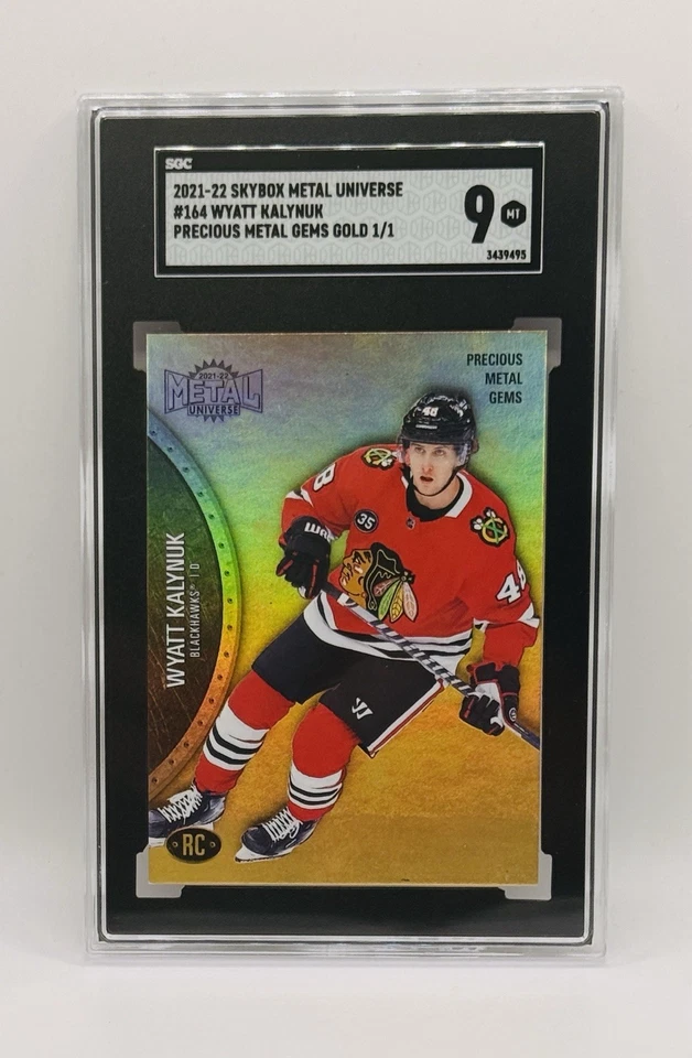 2021-22 Skybox Metal Universe Precious Metal Gem Gold 1/1 Wyatt Kalynuk RC SGC 9 - Image 2 of 4