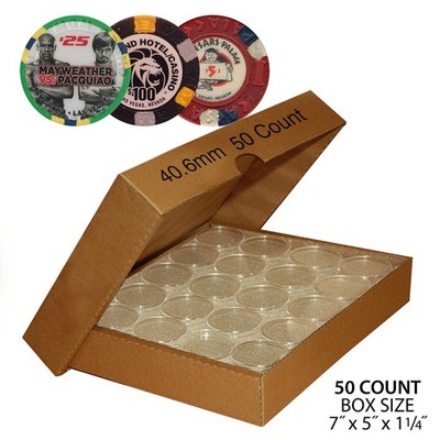 50 Direct-Fit Airtight 40.6mm Capsule Holders For CASINO or POKER Chips with BOX