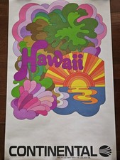 CONTINENTAL AIRLINE HAWAII Original 1965 Psychedelic Volcano Travel poster 25x40