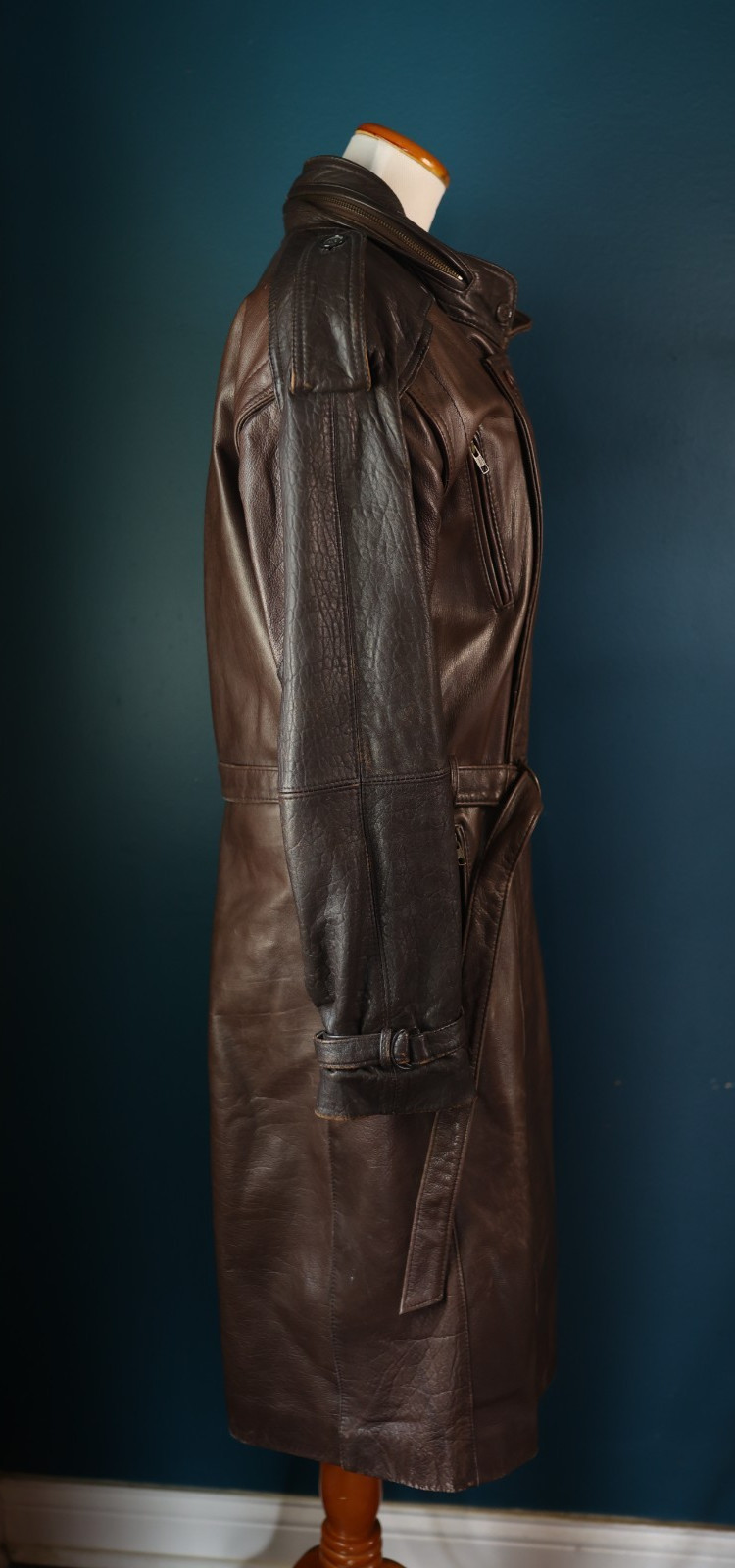 Vintage 70s Bermans Brown Trench Coat Men 40 Zip Button Belt Western Steampunk