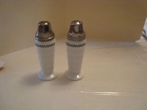 Vintage mid century Hazel Atlas white milk glass Salt and Pepper shakers panels