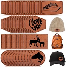80 Pcs Blank Leatherette Hat Patches Laserable Round and Rectangle, Khaki
