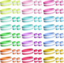 Cuffbow Neon Sweatband Set Striped Headband Wristband Set, Cotton Wrist Bands, S