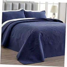 120x120 Oversized King Quilt, 3 Piece Ultrasonic Quilting 120"x120" Navy