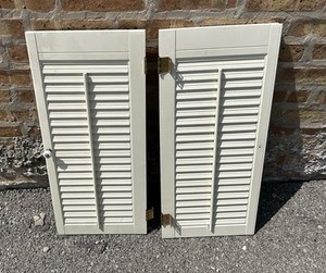 2x Vintage Salvaged Wood Interior 1-Panel Plantation Window Shutters Painted 26"