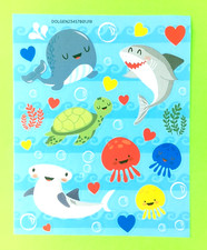 Sea Life Kids Sticker Sheet Shark Whale Turtle Jelly Fish