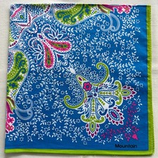 Vintage Bandana Flourish Pattern Geometric Floral Handkerchief Blue Cotton 23"