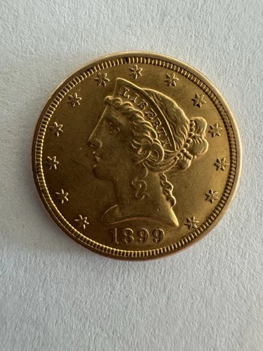 1899 $5 Five Dollar Gold Liberty Head Half Eagle Coin as Pictured