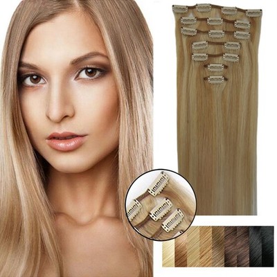 Clip In Hair Extensions Real Human Hair 7 Pcs Natural Looking Style Blond16''-28''