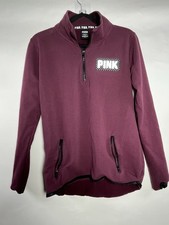 Victoria's Secret Pink Sz Small Maroon 1/4 Zip Sweater Pullover Logo Thumb Holes