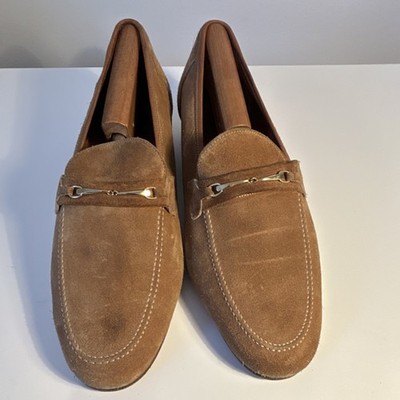 Bally Bergamo II of Switzerland Brown Suede Loafer Men's Dress Shoes Metal Bit