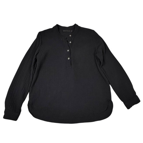 Jenni Kayne Henley Gauze Shirt Sz S Black Cotton Oversized Minimalist