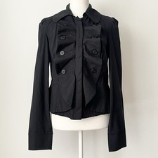 INC International Concepts Women's Black Cropped Jacket Size S Ruffle Front Chic