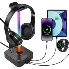 RGB Headphone Stand USB Charger Gaming Headset Holder 3 USB Port 2 Outlet