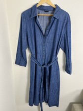 Talbots Blue Denim Polka Dot Shirt Dress Belted 3/4 Sleeve Knee Length 14