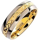 Ring with Golden Engravings, size 10 Plain High Polished Titanium Fashion Band