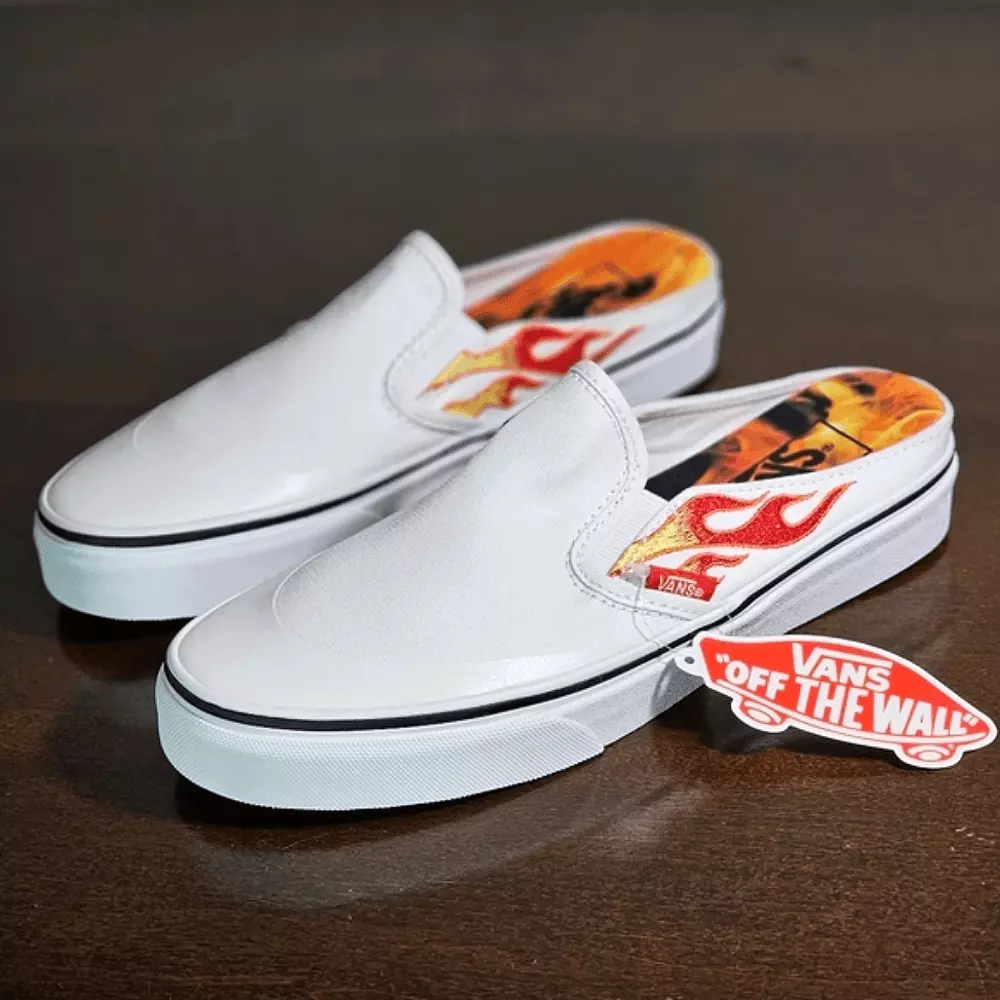 Vans X A$AP Worldwide Slip On White Shoes Mule Flames ASAP Rocky Collab  Size 5.5