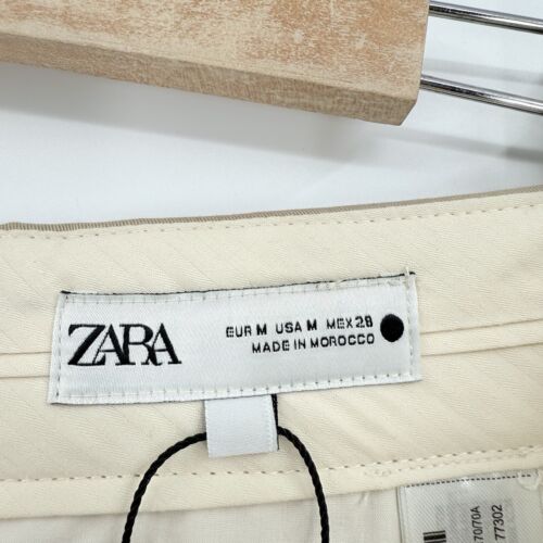 Zara NEW Darted Tapered Pants ZW Collection in Cotton Khaki Size M - Picture 3 of 13