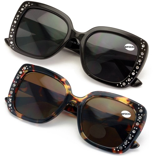 2 Pairs Women Bifocal Sunglasses Rhinestones Outdoor UV Protection Reading Glass - Picture 3 of 9
