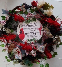 Any Occasion Beautiful Cardinals Appear when Angel Are Near 24" Deco Mesh Wreath