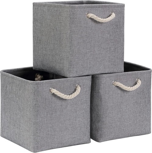 Mangata Aufbewahrungskorb 30x30x30 cm, Faltbar, Grau, 3er Set - Bild 3 von 7