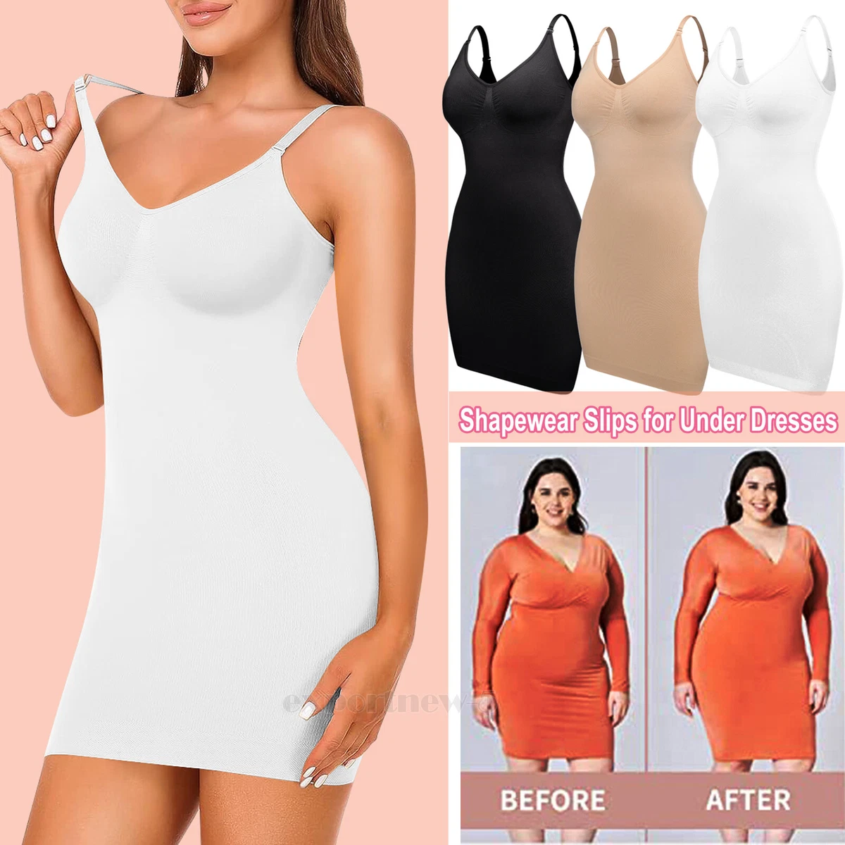 Firm Full body Shaper V-Neck Tank Slip Dress Slimming Underwear Tummy  Control