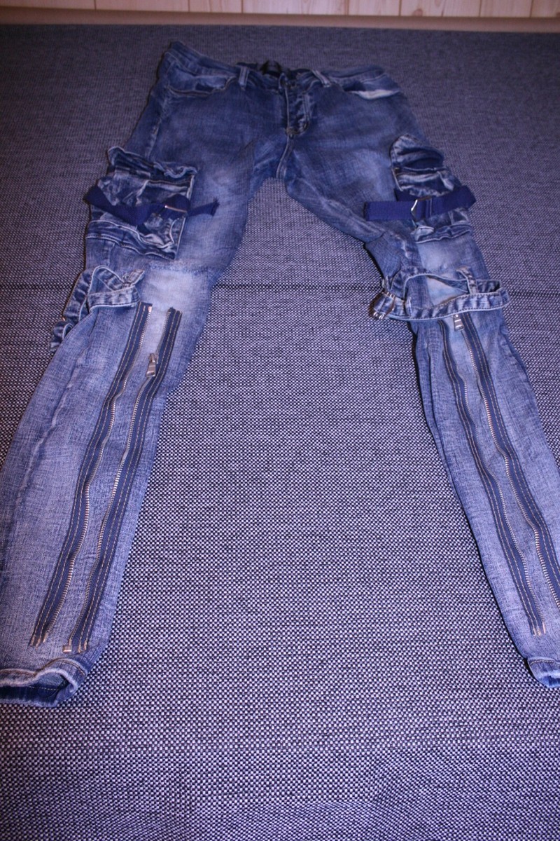 Vtg Y2K Valabasas Skinny Pants Jeans Zippers Mens Sz 32x29 Blue