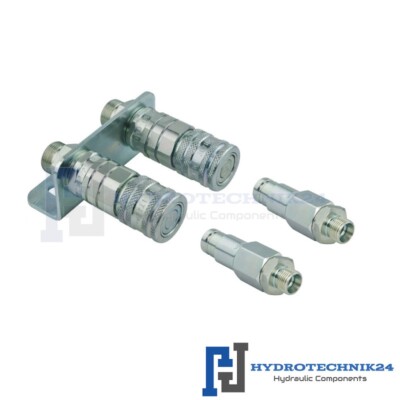 Set, Halter + 2x Kupplungsdose Flat-face ISO 16028 + 2x Kupplungsstecker M18-M22