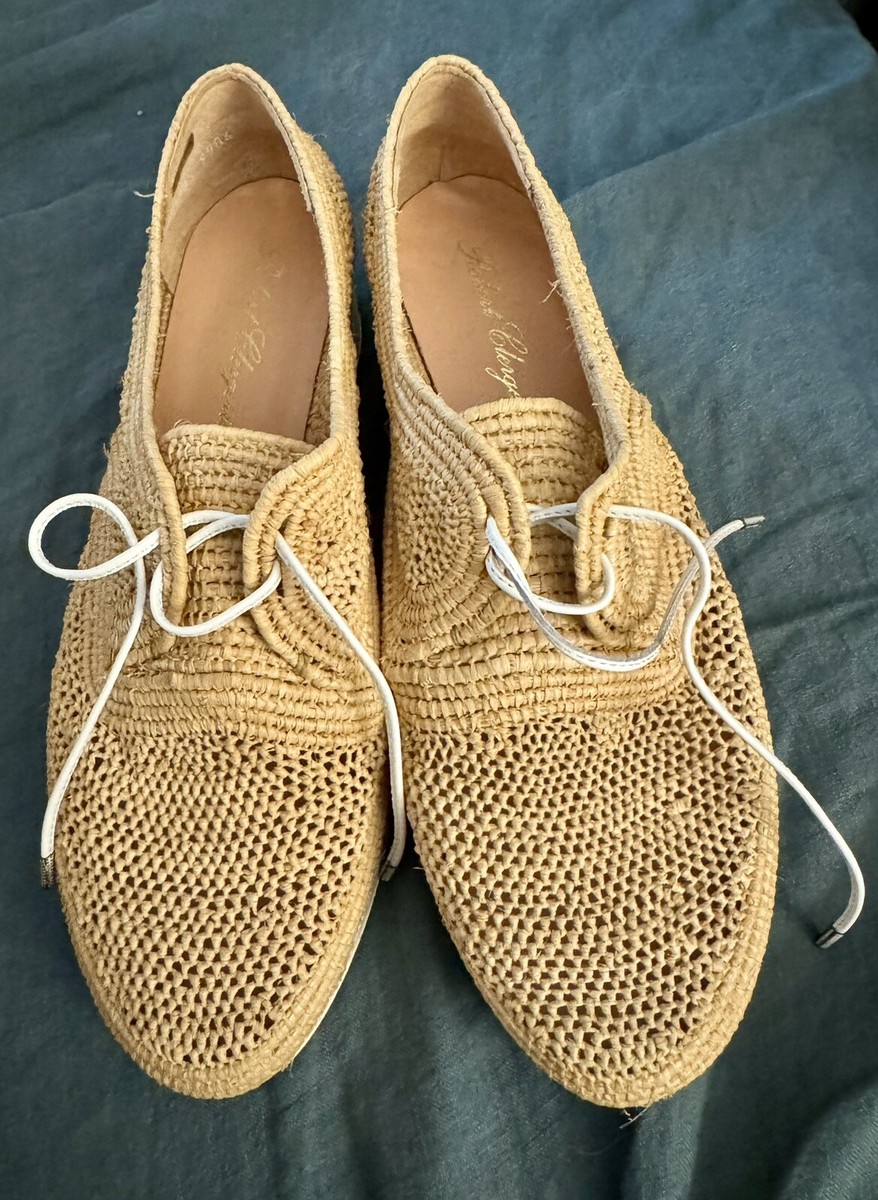 R. CLERGERIE Women 38.5 Lisa Woven Natural Raffia Wedge Platform