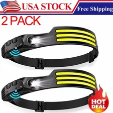 2X Waterproof COB Headlamp Night Buddy LED Sensor 230° Head Torch Headlight Lamp