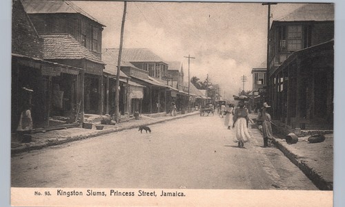 PRINCESS STREET SLUMS kingston jamaica original antique postcard people dog