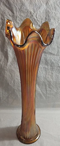 Fenton Marigold Fine Rib 12 5/8" Swung Carnival Glass Vase