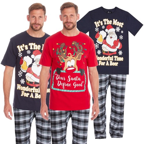 Mens Christmas Pyjamas Tshirt/Pant Xmas Pjs pajamas Nightwear lounge
