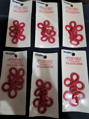 6 Wrights Red Fashionable Frog Closures For Coat, Dress, Belt Blouse, Skirt New
