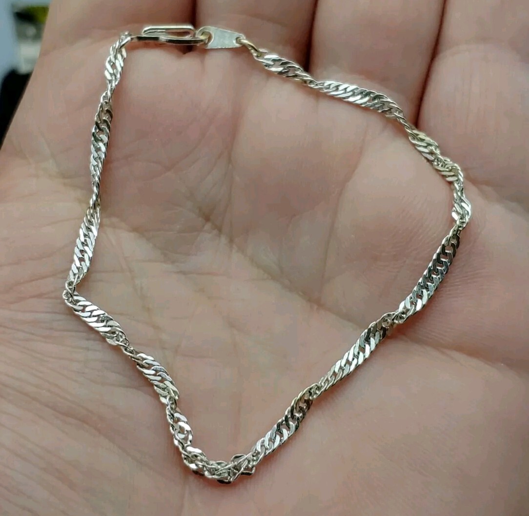 Vintage Silver Toned Twisted Chain Bracelet 8in long 3mm | eBay